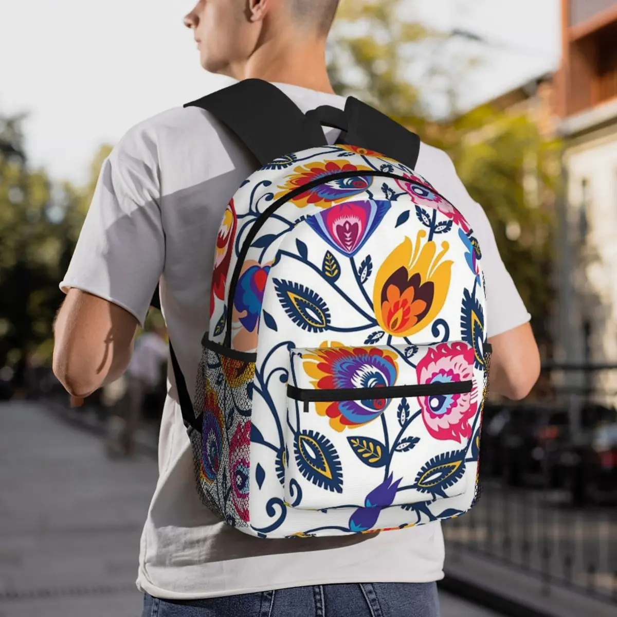 Polish Folklore Flowers On Beautiful Classy Backpack Daypack Large Capacity BookBag School Bag Shoulder Bags for Men Women