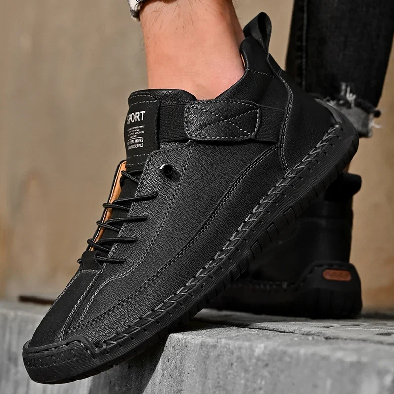 Handmade Breathable Leather Men Shoes Mens Casual Shoes Comfortable Men Walking Sneakers Luxury Brand Boat Shoes Plus Size 38-48