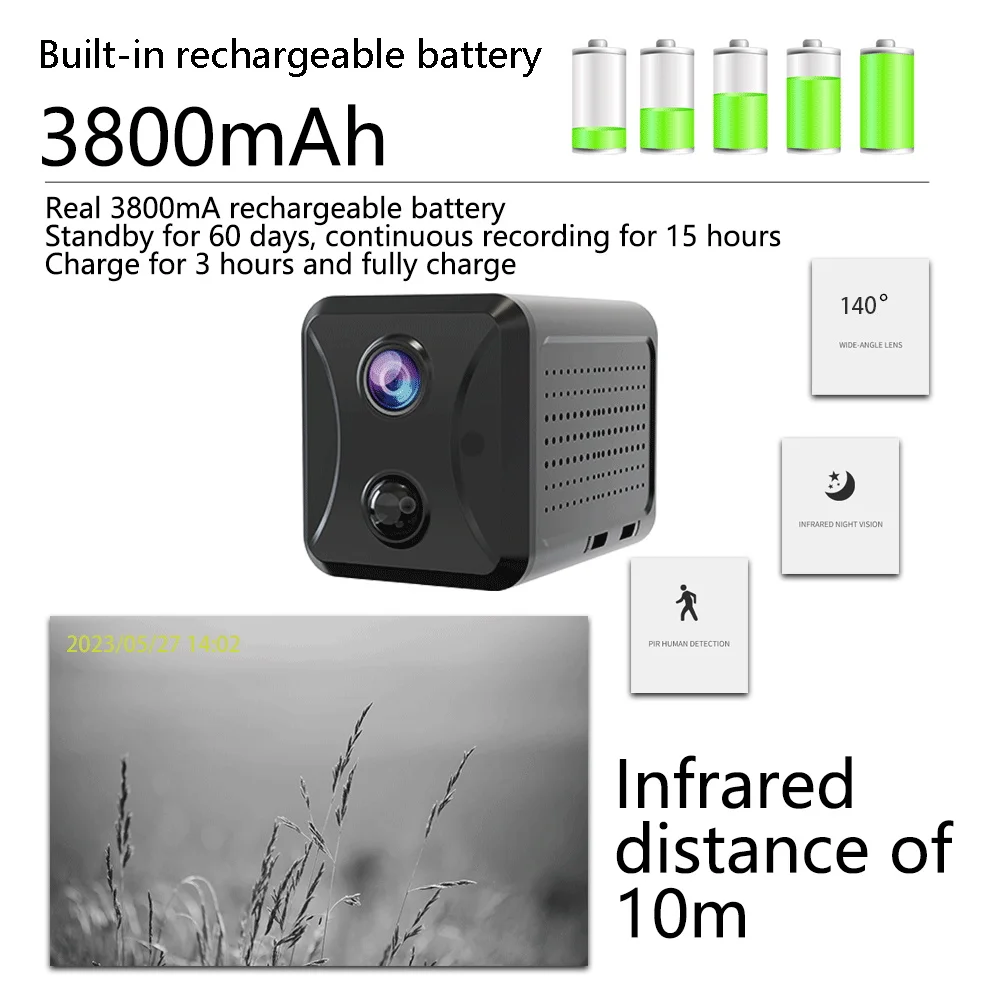 4G Simkaart Minicamera 3800Mah Ingebouwde Batterij Pir Bewegingsdetectie Binnenbeveiliging Cctv Surveillance Wifi Camera Ubox App