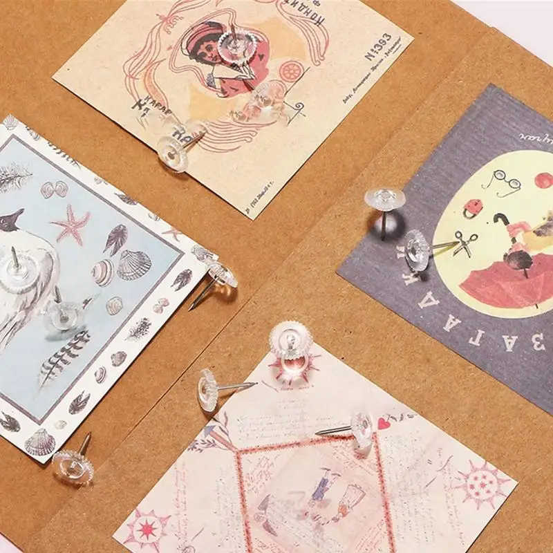 W89C 100pcs Pushpins trang trí đặt hộp nhỏ Clear Clear Clear Set Hộp được niêm phong cho lý tưởng cho người lớn hiển thị áp ảnh