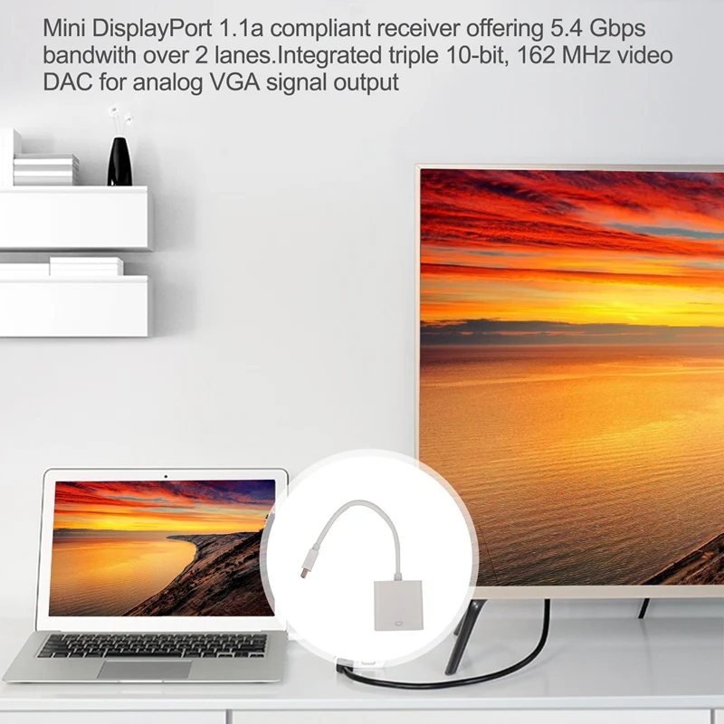 Per MacBook Air Pro iMac Mac Mini Thunderbolt Mini DisplayPort Display Port Mini DP a VGA Cable Adapter 1080P (bianco)
