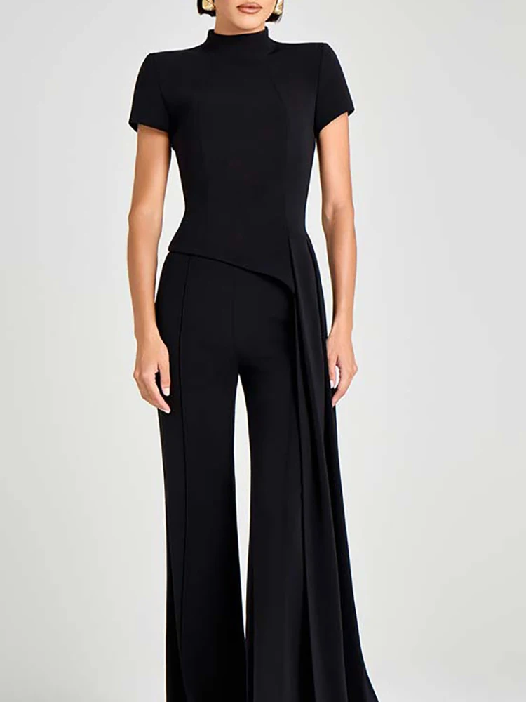 

2025 New Summer Short Sleeved Commuting Suit Casual Patchwork Straight Women Two Piece Set Fashion High Street Long Pants Outfit