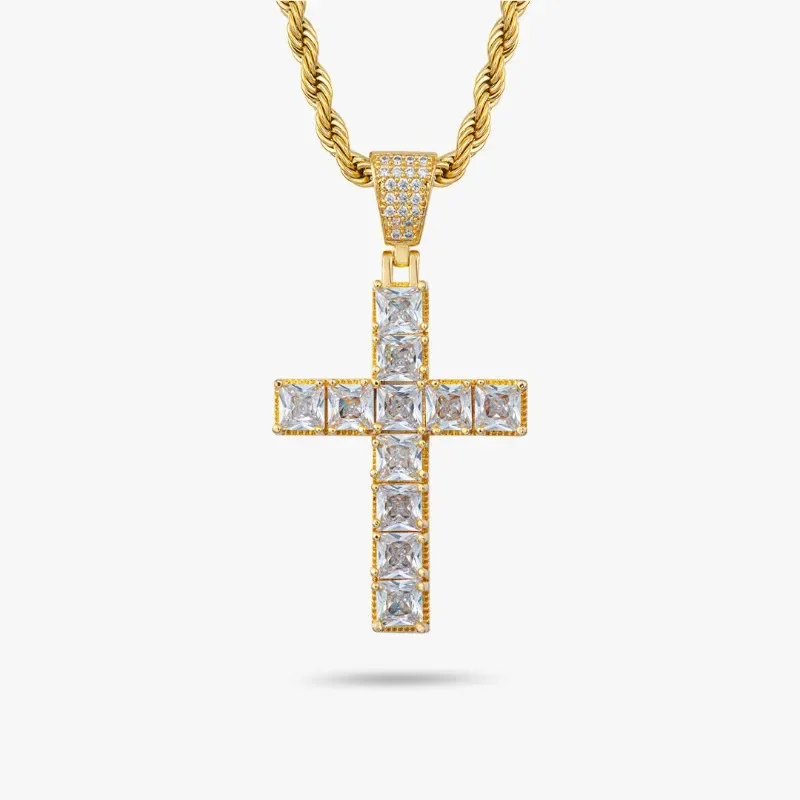 Hot Selling S925 Sterling Silver D Color Princess Square Moissanite Cross Pendant Hip Hop Wearable Single Stone Necklace