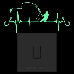 Heart Fishing Glow in the Dark Switch Decoration Sticker Luminous Car Sticker Vinyl Decal Funny Cartoon Boy Room Wall Home Decor