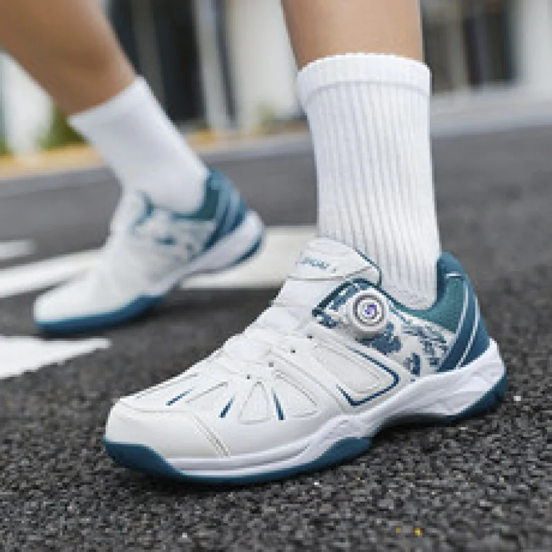Мужские и женские теннисные туфли, туфли для бадминтона, туфли для настольного тенниса, двухрядная вращающаяся пряжка, низкие кожаные спортивные туфли, v