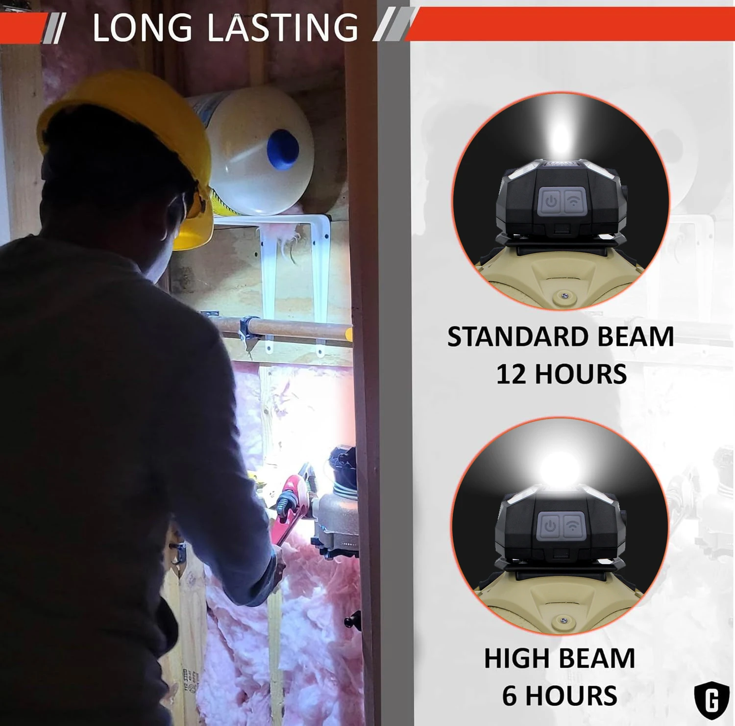 JOAXOR Rechargeable Hard Hat Headlamp Hands-Free LED Tactical Helmet Light for Firefighters 8 Modes (Direct Mount)