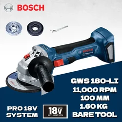 BOSCH 무선 앵글 연마기 GWS 180-LI 100mm 브러시리스 모터, 충전식 휴대용 절단기 연마기, 18V 연삭 도구