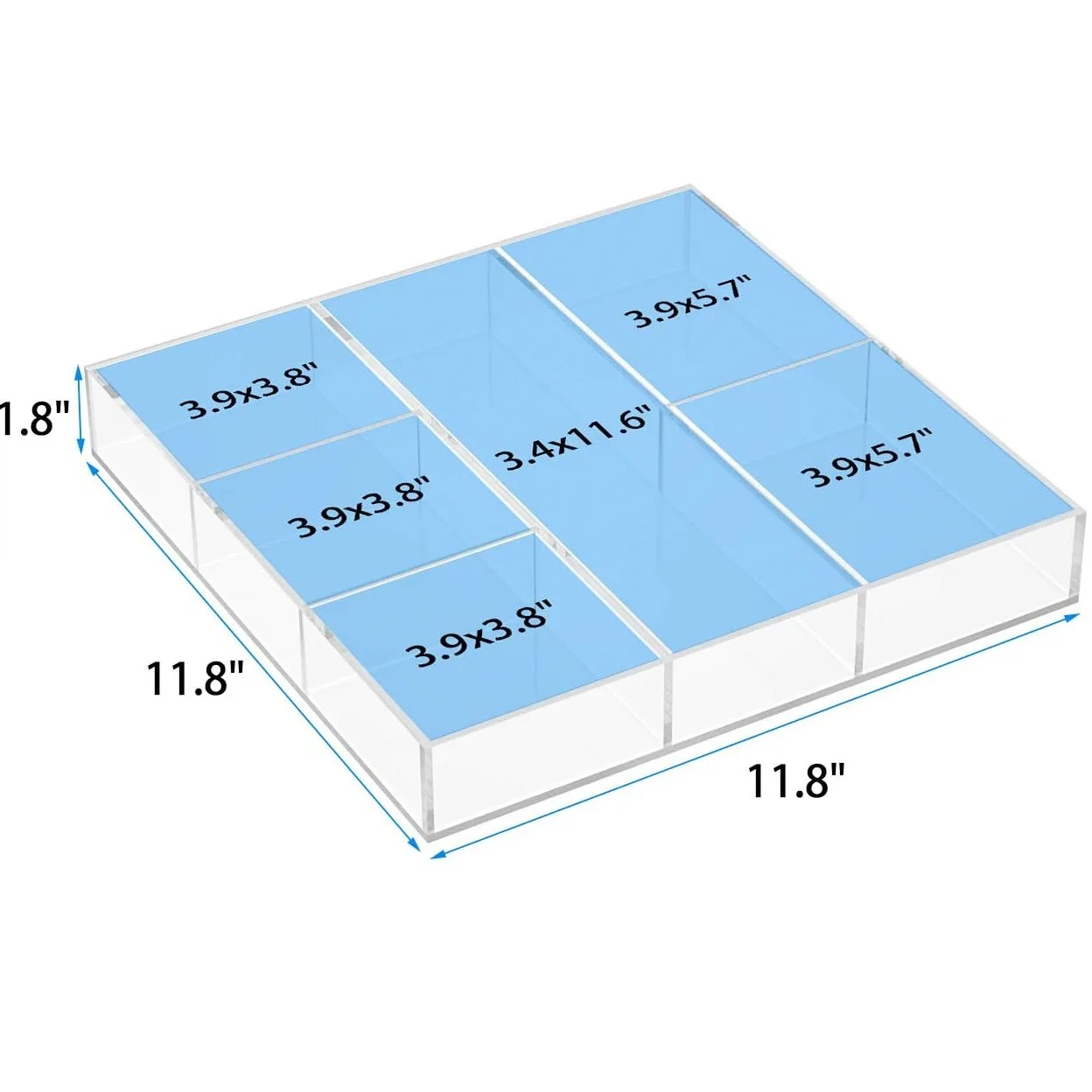 Acrylic Drawer Organizer, 6 Section Clear Makeup Tray Organizer for Drawer Office Bedroom