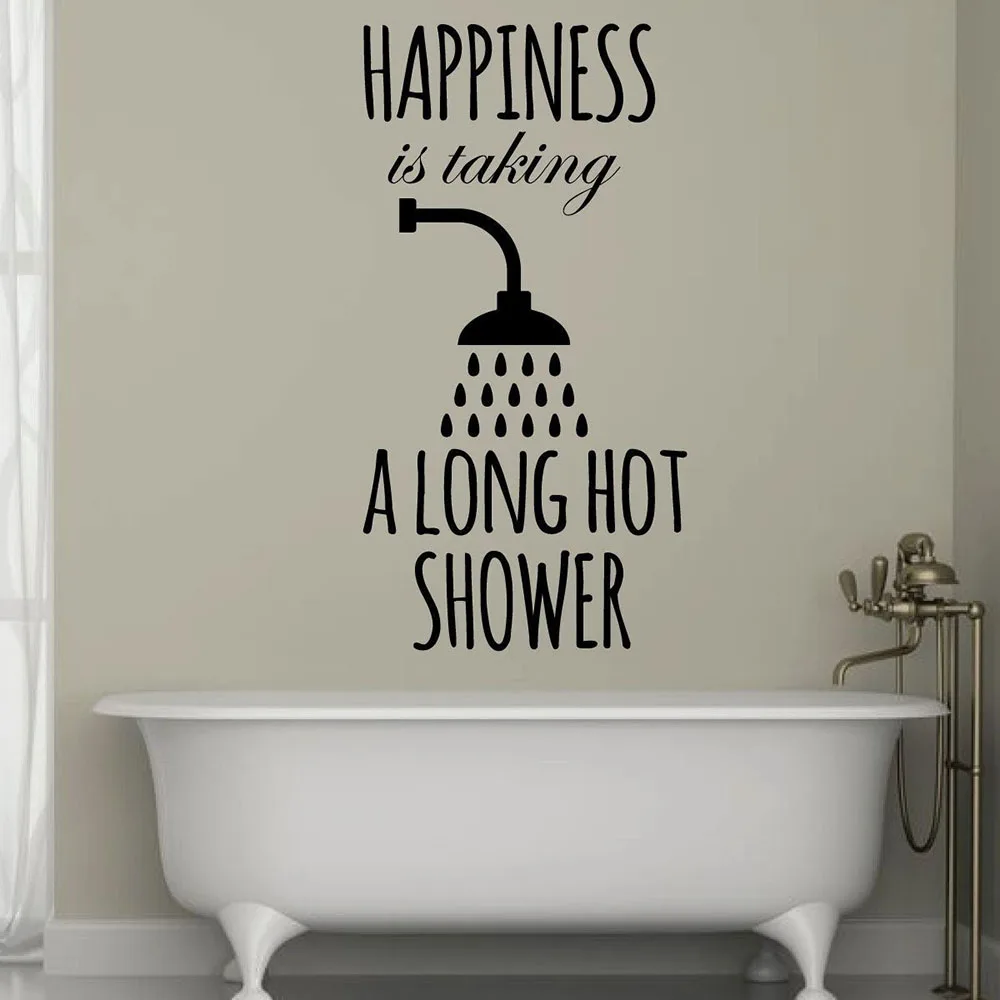 Happiness Is Taking A Long Hot Shower Quotes Wall Sticker Bath Wall Decal Vinyl Removable Waterproof Bathroom Home Decor