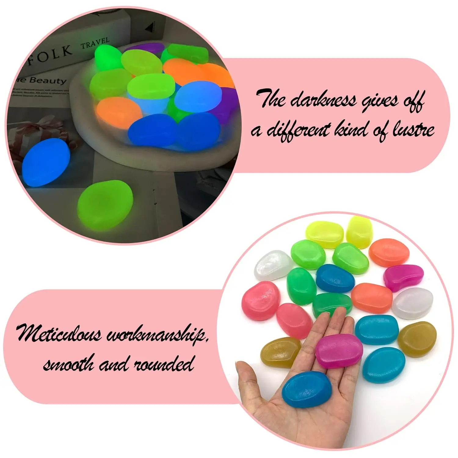 10Pcs 4.5cm Oversized Glowing Resin Stones Large Bright Stones Resin Luminous Stone Garden Pebbles Illuminated Deco Cottoli