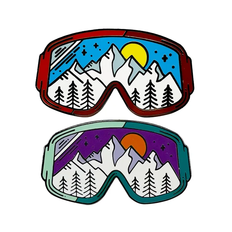 Ski Goggle Enamel Brooch Mountain Sunset Outdoor Metal Book Bag Decorative Pin Badge