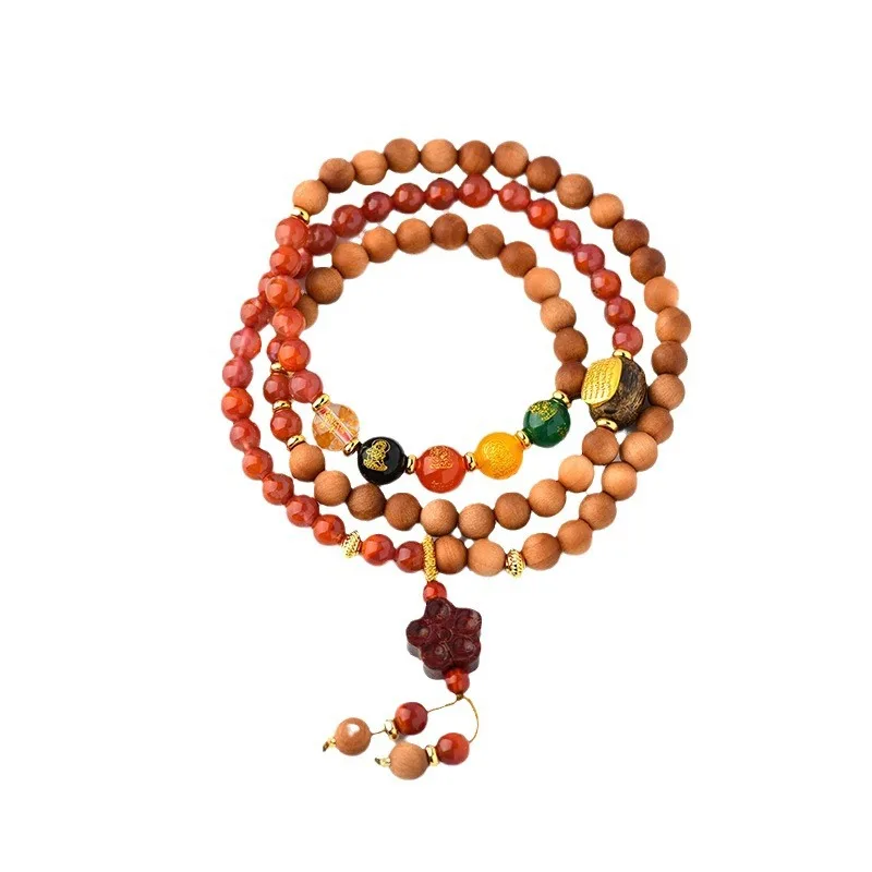 2025 New South Red Agate Five Way God of Wealth Bracelet Neo Chinese Vintage Collectible Jewelry Holiday Gift