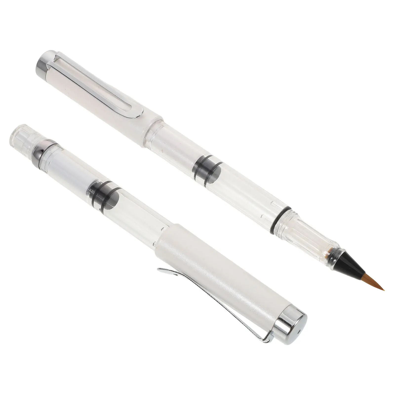 2Pcs Piston Loaded Brush Pen Refillable Fountain Ink Brush Pen Flexible Tip for Chinese Handwriting Sumi Painting Lettering and