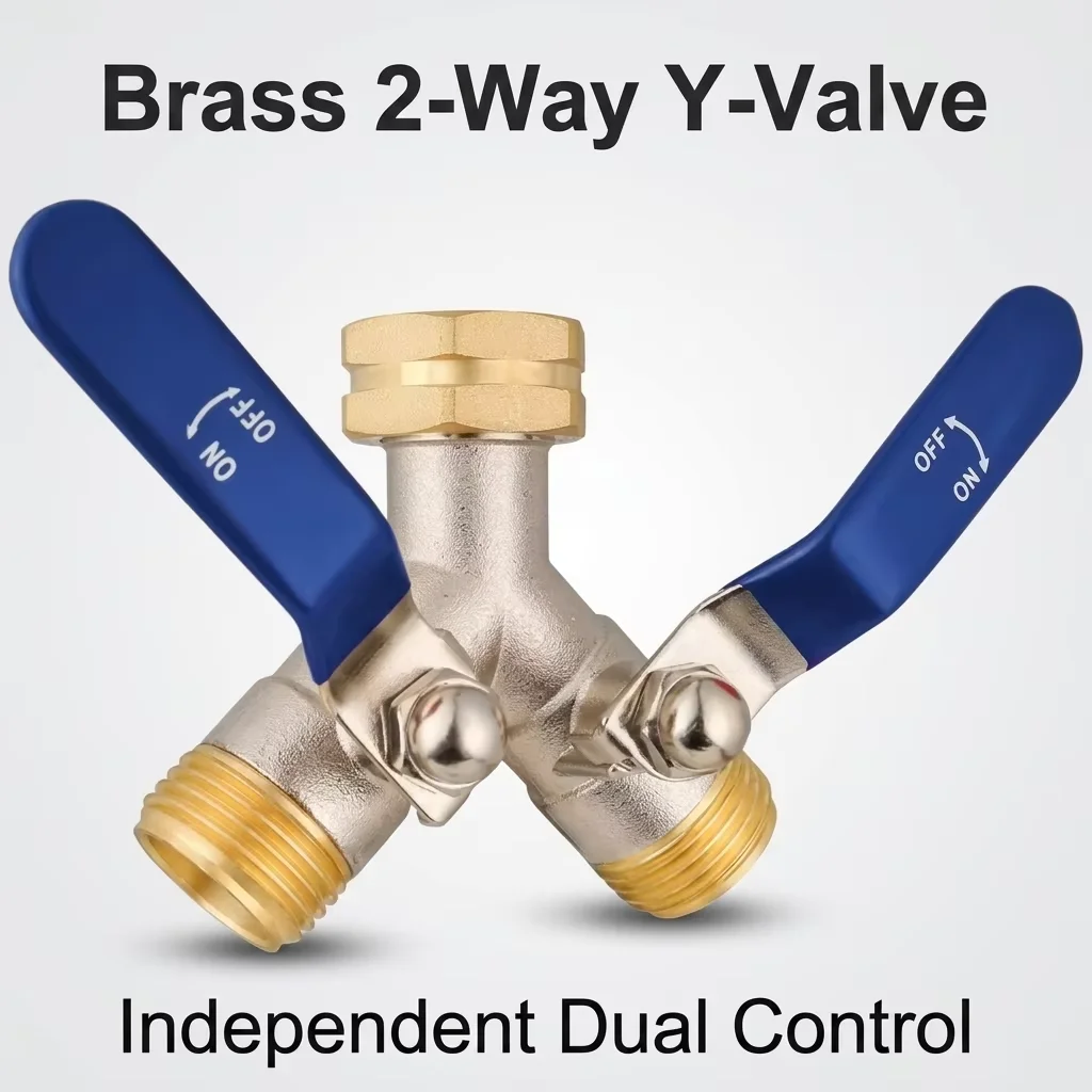 2 Way Threaded Brass Hose Splitter High Flow Heavy Duty Garden Hose Connector Irrigation Water Spigot Faucet Shutoff 3/4 GHT
