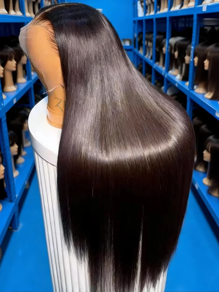 Natural Black Glueless Wigs Human Hair  30 40 Inch Silky Smooth Straight Transparent Lace Human Hair Wigs For Black Women Full Lace Wig Pre Plucked Indian Hair Raw Virgin 13x4 Bone Straight Human Hair Wigs 13x6 Hd Lace Frontal Wigs