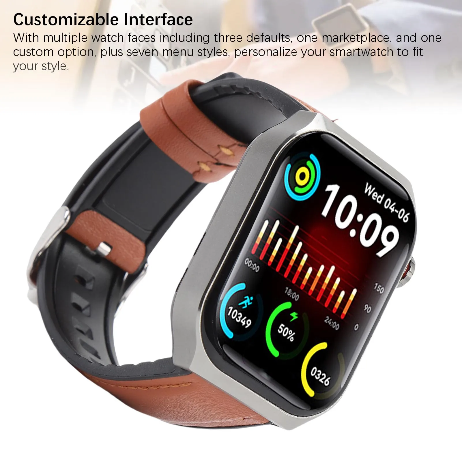 Fitness Smartwatch Bluetooth 5.3 Smart Call. 1 Polegada LCD 52 modos esportivos Alerta SOS com pulseira de couro para homens para corrida