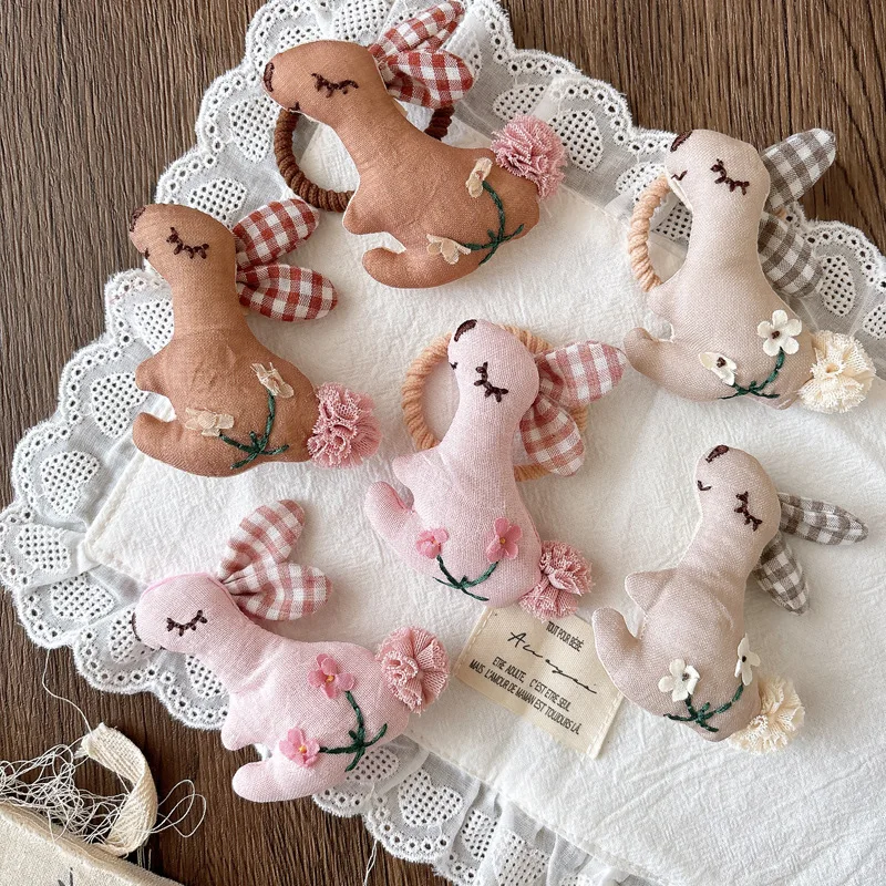 Korean 3D Plush Bunny Hair Clip & Tie Set 1pc Cute Animal Hair Accessories for Girls Non-Slip Kids Hair Bows