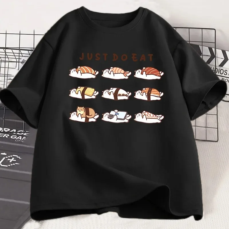 Lustige Katze Shusi Grafik T Shirts Nette Cartoon Gedruckt T Shirt Lose Unisex Rundhals Frauen Kleidung Streetwear
