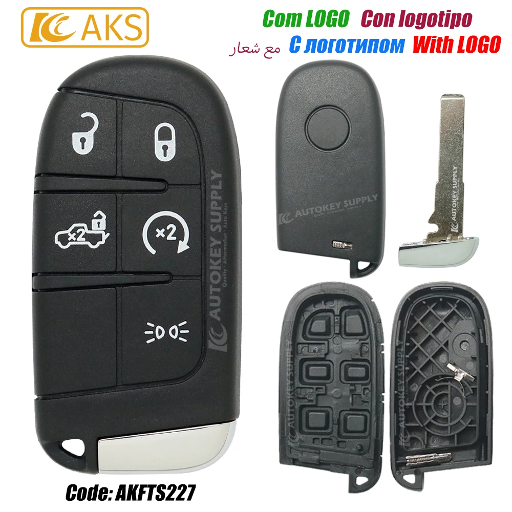 Autokeysupply AKFTS224 2/3/4/4+1/5 pulsanti Smart Key Shell con chiave piccola con logo per Fiat