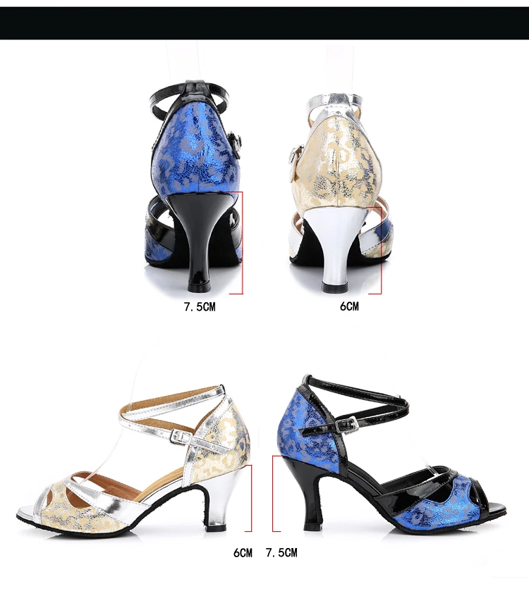 Venus Lokken Aangepaste Ballroom Dance Sandalen Blauw Pu Dansen Sandalen 7.5Cm