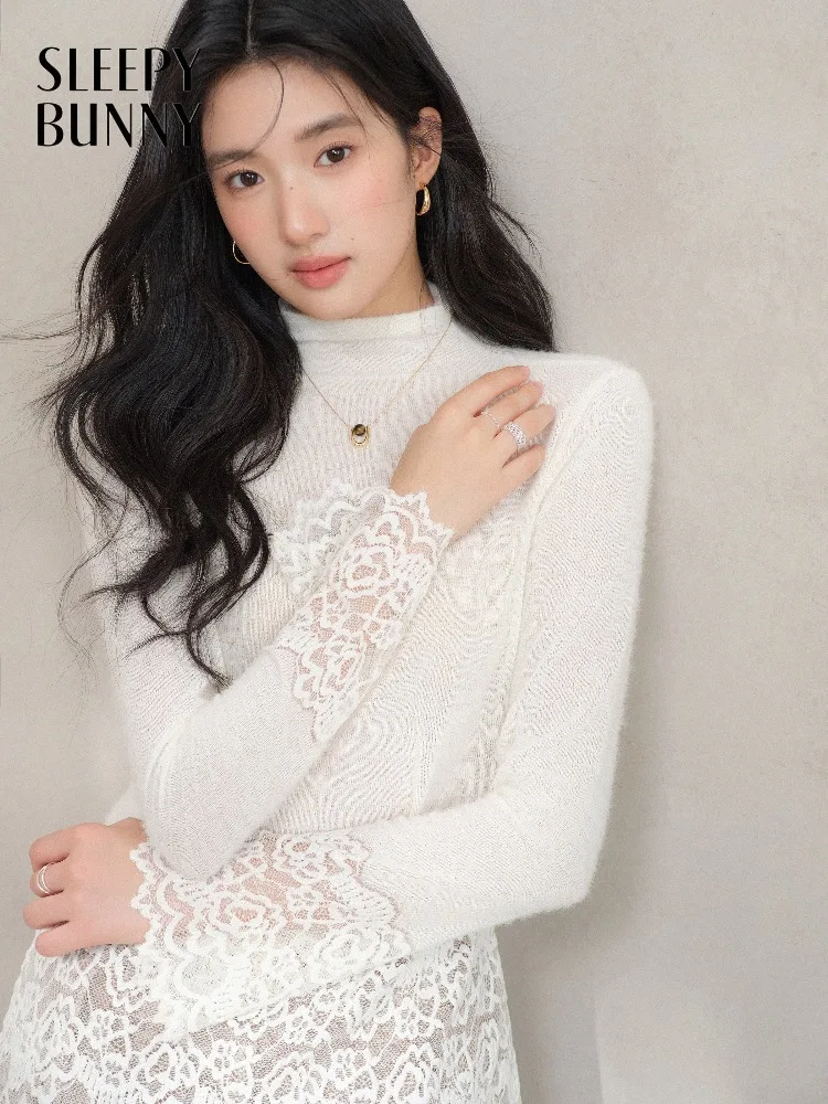 بلوزة أنيقة ذات ياقة مدورة من الدانتيل على الطراز الفرنسي، بلوزة متماسكة بقصة ضيقة، قميص داخلي ناعم بأكمام طويلة للنساء، طبقات عصرية شتوية #1