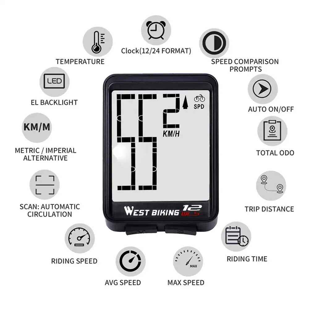 Nulkomma Wireless Bicycle Computer Large Digital Bike Computer Odometer Speedometer Bike Thermometer Waterproof Speed Distance
