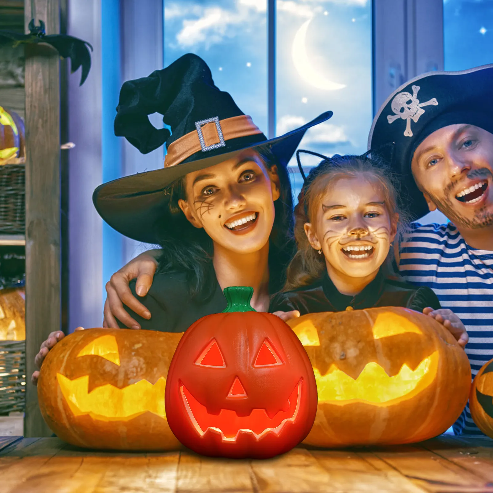

Plastic Pumpkin Lantern Light Bright Led Operated Decorations Indoor Outdoor Home Spooky Ornament Lamp Hollowed