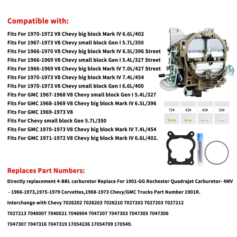 7026202 7026203 Rochester Quadrajet Carburateur 4-loop voor Chevy GMC 327 350 396 427 Handleiding CK