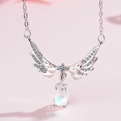 925 Sterling Silver Chain On The Neck Necklace For Women Wing Water Drop Crystal Pendant Luxury Quality Jewelry Wholesale