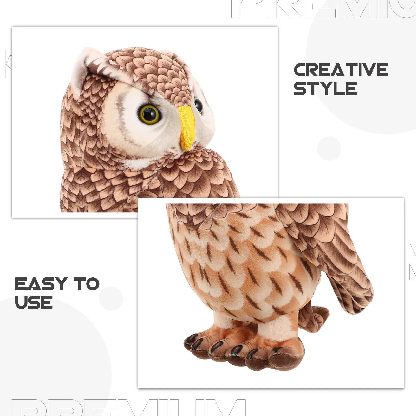 フクロウのぬいぐるみ、リアルで柔らかく心地良いクッション、子供と大人の寝室、家のリビングルームの装飾に最適なフクロウのぬいぐるみ