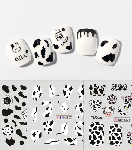 Imagen 2 del producto 12 hojas varios clásicos vaca perro punto leopardo tigre raya transferencia de agua pegatinas para decoración de uñas calcomanías manicura adornos DIY