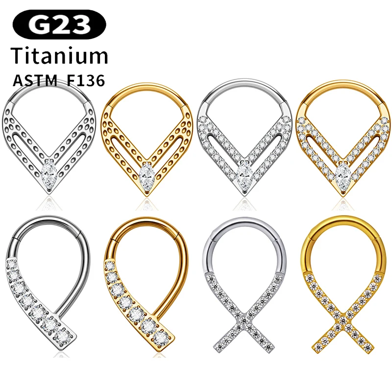 

1PC G23 Titanium 16G Nose Ring Septum Waterdrop Zircon Clicker Hinged Helix Conch Cartilage Daith Hoop Earrings Piercing Jewelry