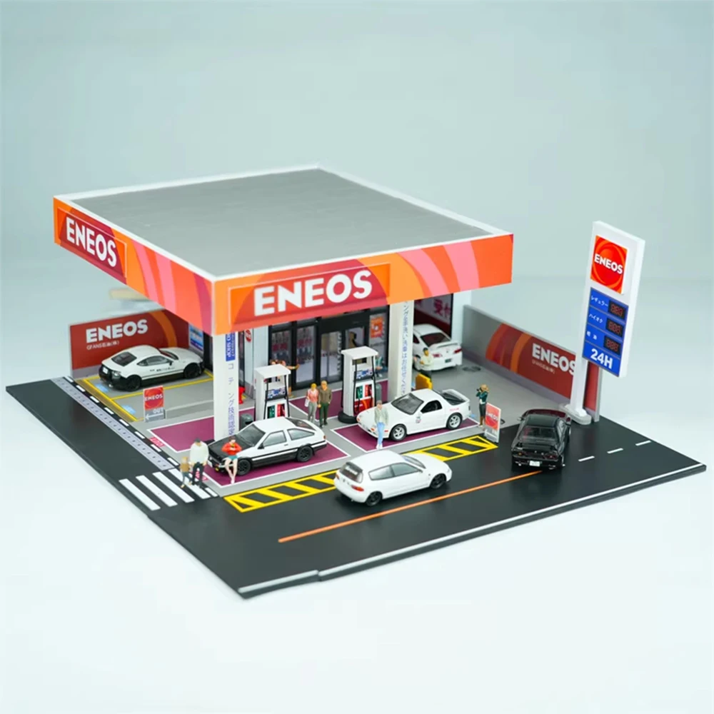 GFANS 1:64 Scale Diorama Car Garage Model Assemble LED Lighting Car Parking Lot Backdrop Display Scene Model Toy Collection Gift