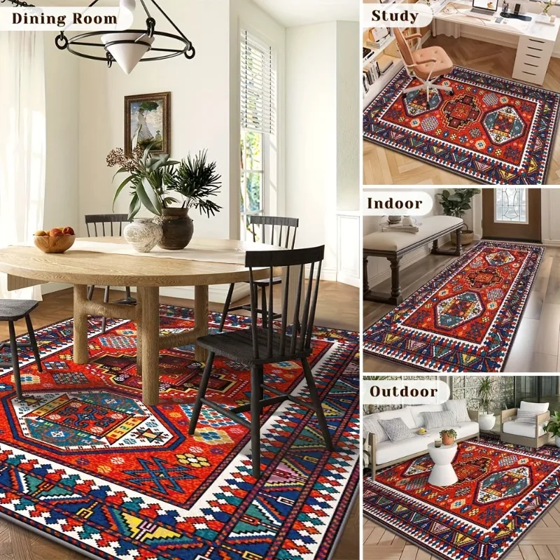 Modern Floral Rug, Light Luxury Minimalist Geometric Pattern, Durable Large Area Rug for Bedroom Living Room, Soft Floor Rug