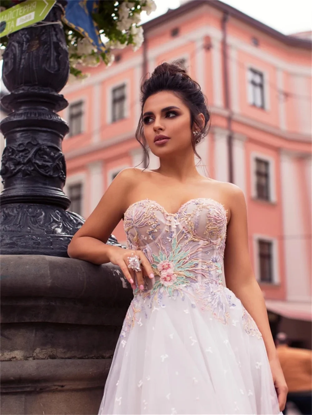 Vestido elegante De tul sin tirantes, elegante vestido largo hasta el suelo con apliques florales, vestido sencillo De corte en A, Vestidos De Novia 2024