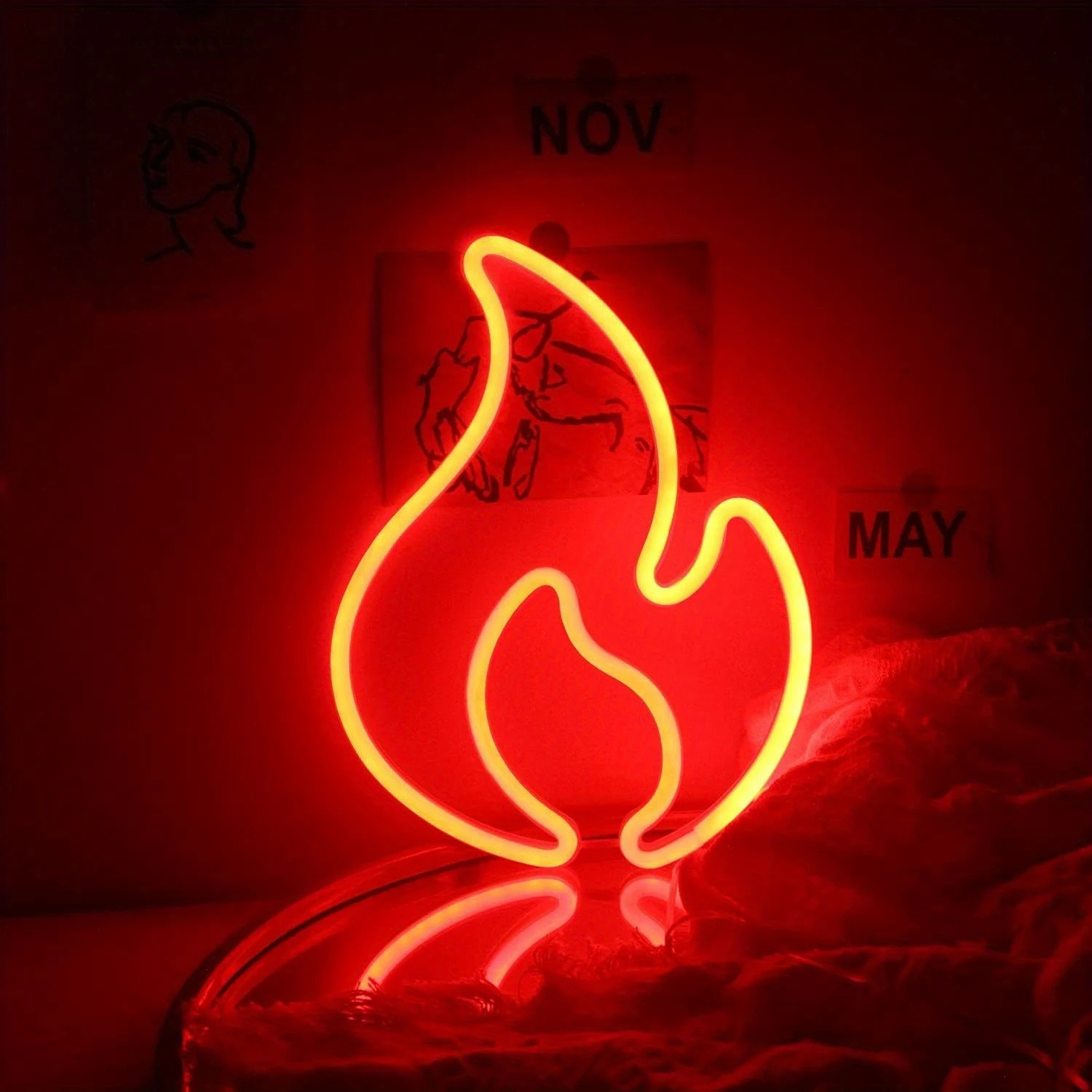 Flame Neon Signs LED Sign Red Fire Neon Wall Light Dimmable for Bedroom BBQ Bar Restaurant Store Home Party Wall Art Decor Gifts