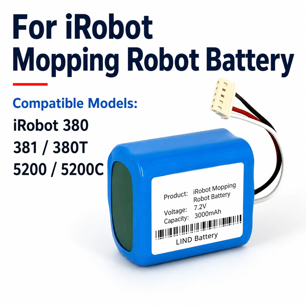 1PCS 7.2V 2500mAh Ni-MH Rechargeable Battery for iRobot 380T braava381 Mint5200C Battery Part