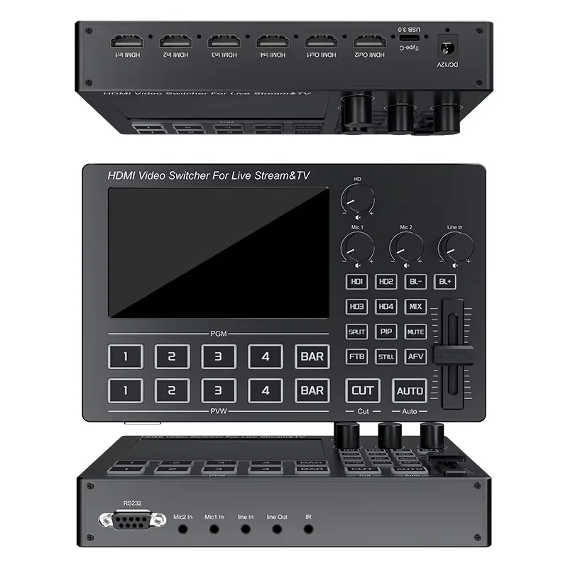 

FJGEAR 4-Channel HDMI Video Switcher with 5-Inch LCD Screen, Multi-View Live Mixer for Prosumer Streaming & Conference