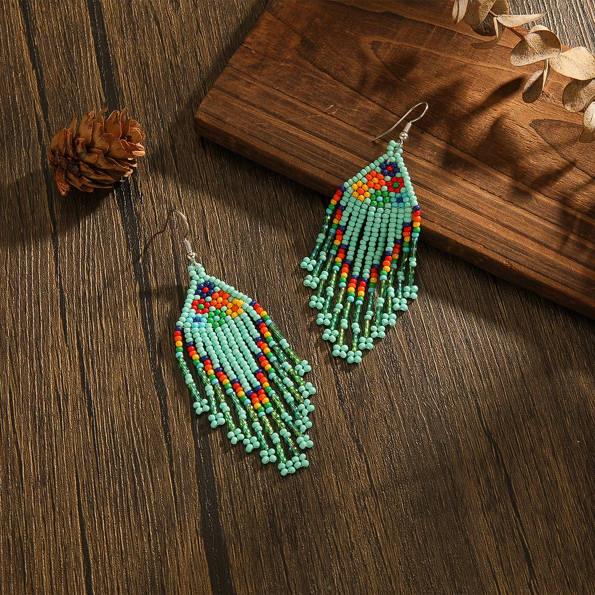 Rice bead earrings Flowers The colours of the rainbow Trend Restoring ancient ways Hand woven Alloy Female Bohemia Tassel Beaded