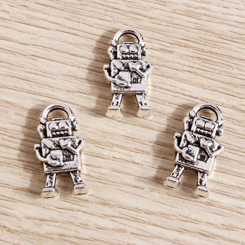 Tusember 15 Stück 17*9mm Legierung Silberfarbene Roboter-Charms für Anhänger, DIY-Ohrringe, Halsketten, DIY-Schmuckherstellung, handgefertigtes Kunsthandwerk – Detail 2