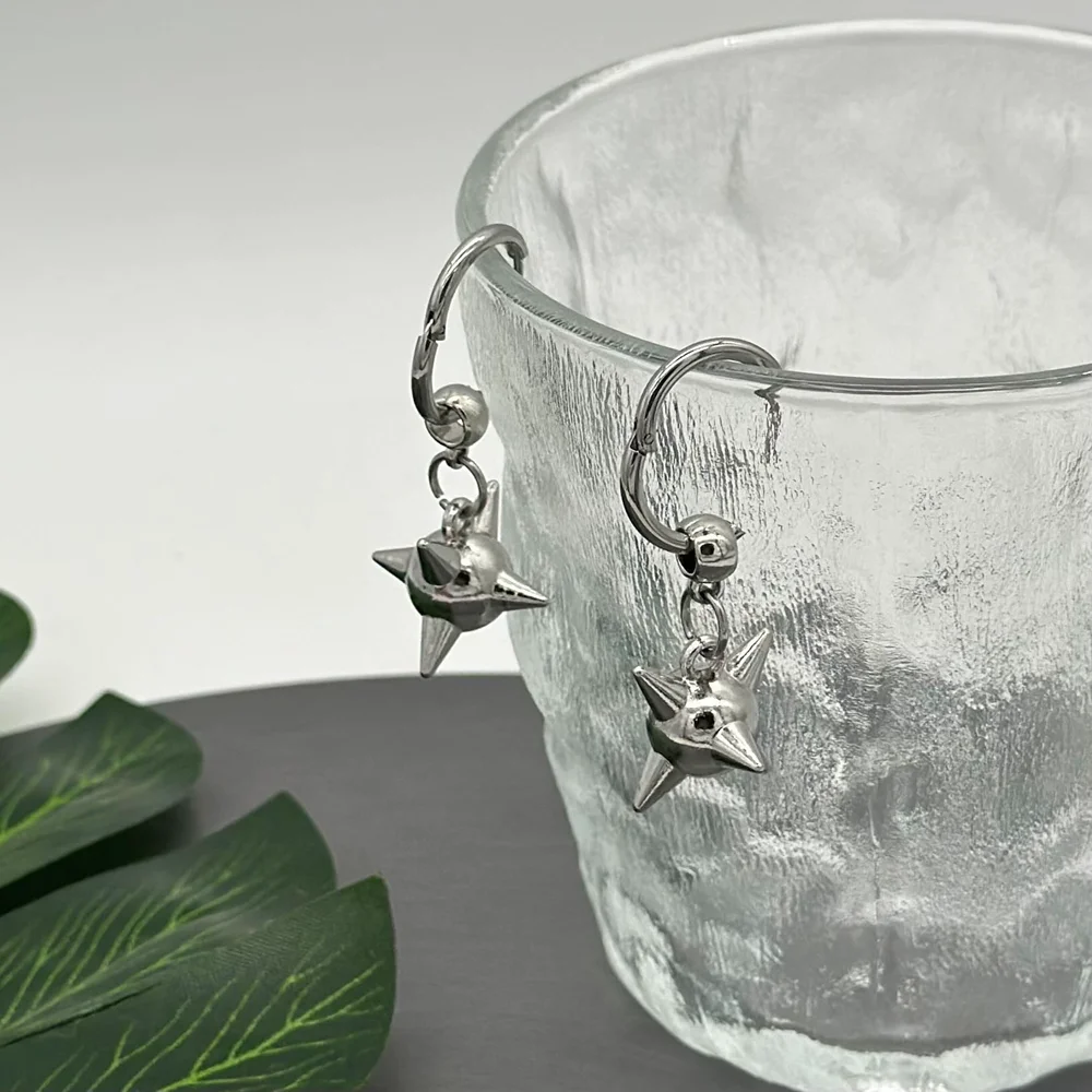 Gothic Spiky Ball Hoop Dangle Earrings for Women Y2K Punk Spike Morning Star Charm Drop Earrings Grunge Aesthetic Earrings