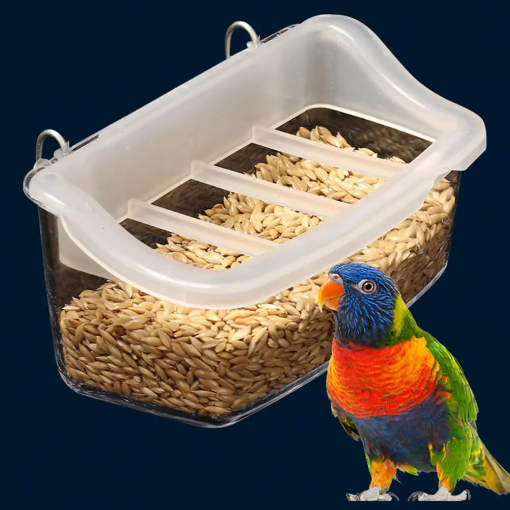 Bird Food Box, Durable, Convenient, Transparent Hanging Parrot Feeder with Anti-Splash Grid for Bird Cage, Pet Bird Supplies