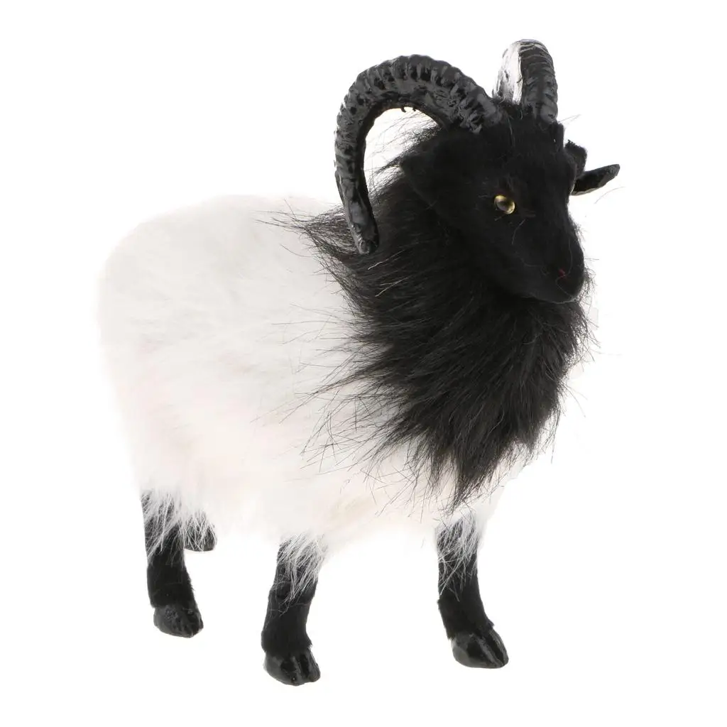 

Goat Garden Statue Ornament Hand Cast Painted Sculpture Black and White