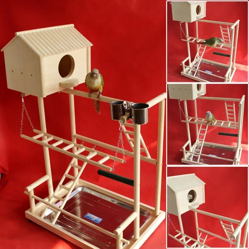 

40*26*38cm DIY Wooden Parrot Playground Bird Perch With Swing Ladders Feeder Tray Bird Play Game Stand Bird Breeding Nest F5047