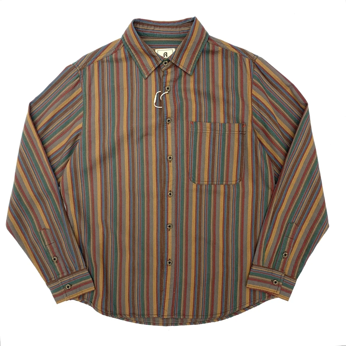 May Khaki Japanese retro national style shirt men's cotton color striped loose antique long-sleeved shirt
