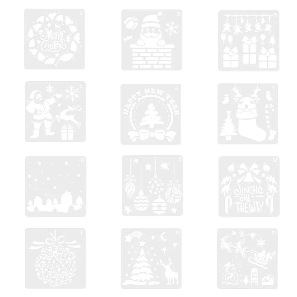 12Pcs Christmas Painting Stencils Templates Reusable Eco Friendly DIY Art Craft Drawing Supplies Holiday Home Decoration