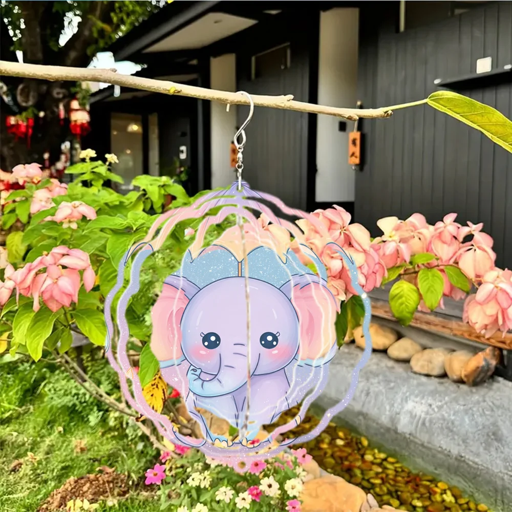 1pc of Dreamy Cute Elephant Wind Chime, an Excellent Choice for Home Decoration, a 3D Rotating Wind Chime,Outdoor Bird Deterrent