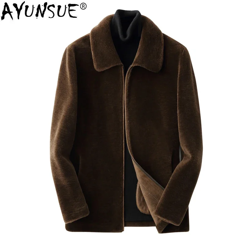 

AYUNSUE Real Fur Coat Men 100% Wool Jacket Autumn Winter Sheep Shearing Plus Size Mens Coats and Jackets KFS19M207-J KJ3798