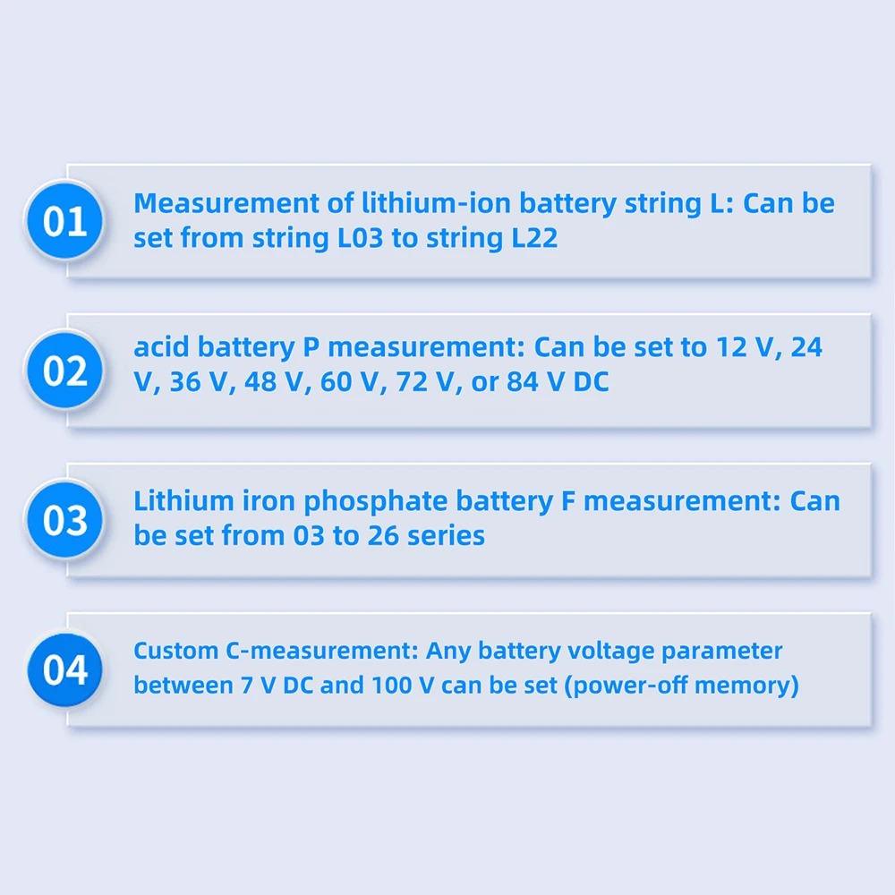 DC 7-100V Zweidrahtiger digitaler Spannungs- und Leistungsanzeiger, universelles Leistungsmessgerät für Säure-/Lithium-/Lithium-Eisenphosphat-Batterien – Detail 15