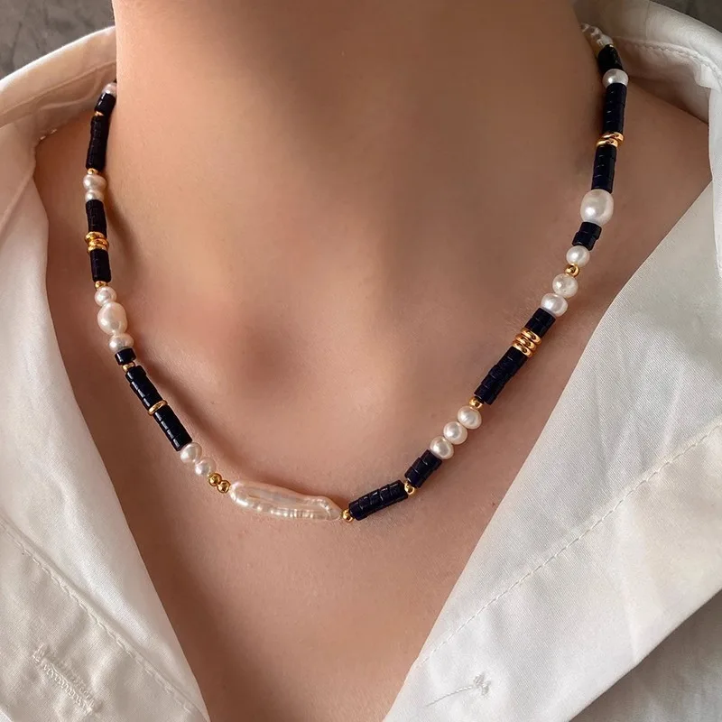 

Minar Boho Natural Stone Lapis Lazuli Irregular Freshwater Pearl Beads Beaded Necklace for Women Real Gold Plated Copper Chokers